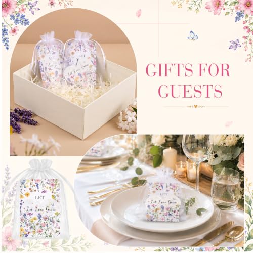 Crtiin 50 Sets Wedding Favors for Guests, Heart Shaped Wildflower Seed Paper with Let Love Grow Cards and Organza Bags for Bridal Shower, Engagement, Anniversary Party Guests - style: Heart Shaped Wedding Theme