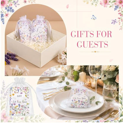 Crtiin 50 Sets Wedding Favors for Guests, Heart Shaped Wildflower Seed Paper with Let Love Grow Cards and Organza Bags for Bridal Shower, Engagement, Anniversary Party Guests - style: Heart Shaped Wedding Theme