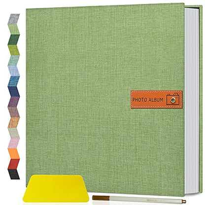 Popotop Large Photo Album Self Adhesive 4x6 5x7 8x10 Scrapbook Album DIY Picture Book,Gifts for Mom,Family Baby and Wedding,with Metal Pen and Plastic Board - color: Grass green, size: 11.5"x10.6"40pages