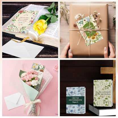 Affrolling 50 Pcs Christian Thank You Cards Bulk with Envelopes Stickers - style: Vintage Flower