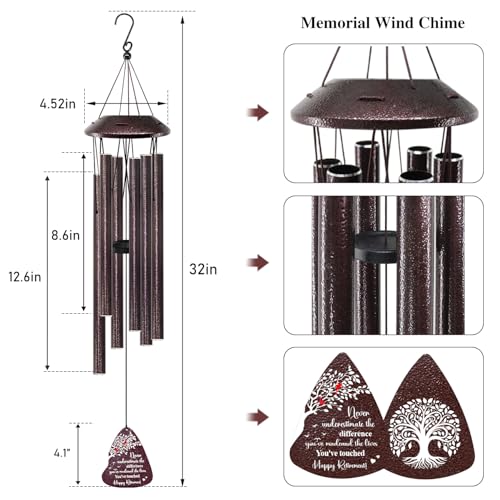 Retirement Gifts for Women/Men - 32" Wind Chimes Happy Retirement Gift for Coworker Colleague Boss Teacher Nurse - Farewell Appreciation Gifts Never Underestimate the Difference You've Made - color: Retirement