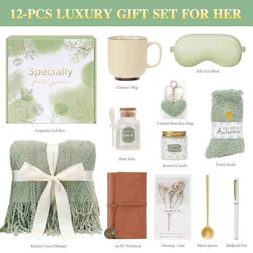 Mothers Day Get Well Gifts for Women Self Care Gift Basket - Birthday Gifts for Women Spa Care Package - Sympathy Inspirational Easter Day Gift Baskets for Her Mom Friend Wife (Sage Green) - color: Sage Green