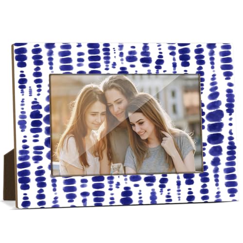 Blue Picture Frame, Birthday Gifts for Women Girl Mom Friends, Blue Irregular Points Print Wooden Picture Frame Fits 4x6 Inch Photo, Home Office Desktop Nightstand Display -032 - color: Blue