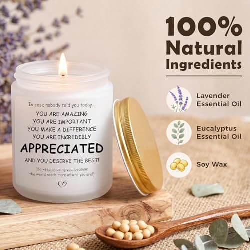 Thank You Gifts for Women, Inspirational Gifts for Women, Birthday Candles | Thoughtful Gifts for Women Friend Mom Girlfriend - You're Amazing Candle, 7oz 45 Hours Lavender & Eucalyptus Scented Candle - color: Merit