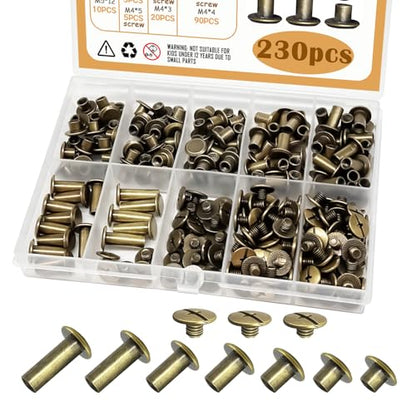 zDwfDc 115Sets Chicago Screws for Leather Rivet Kit M5*4, 5, 6, 8, 10, 12, 15 Bronze Brass Rivets for Leather Tools DD031-GT - color: Bronze