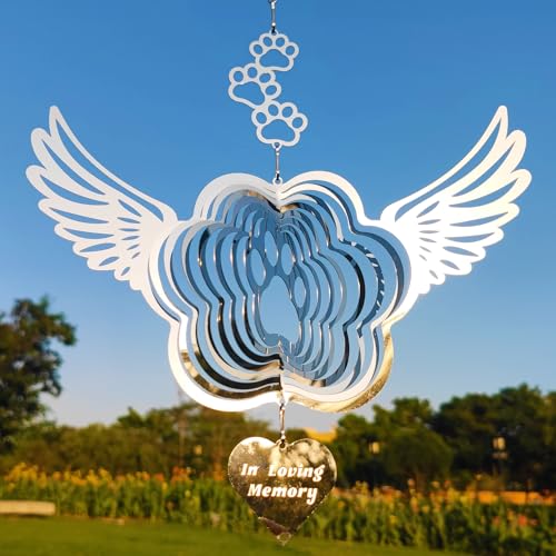 Dog Cat Memorial Gifts Stainless Steel Pet Paw Print Sympathy Wind Spinners | Angel Wings Pet Paw Print for Indoor Outdoor Garden Yard Patio Decor，Dogs Cats Christmas Tree Ornament,Gift for Pet Lovers - color: Silver Paw Print
