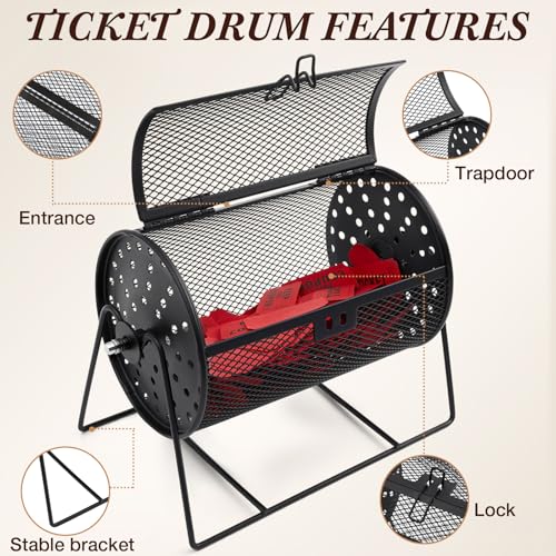 Teenyyou Raffle Drum Holds 600 Tickets, Metal Ticket Wheel Spinner with Stand, Raffle Tickets Cage for Games Events, Parties, School Drawings(Integrated Rotary,Black,7.09" X 4.72", Small) - color: Black, size: 7.09" X 4.72", Small, style: Integrated Rotar