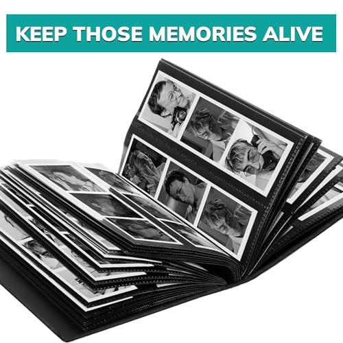 pbf Photo Booth Album | 2x6 Photo Album w/Picture Sleeves | 2x6 Strips Memory Book | Photo Strip Album | Wedding Photo Album for Photo Booth Pictures | 100 Pages, Holds 200 Photos (Black, 1-Pack) - color: Black