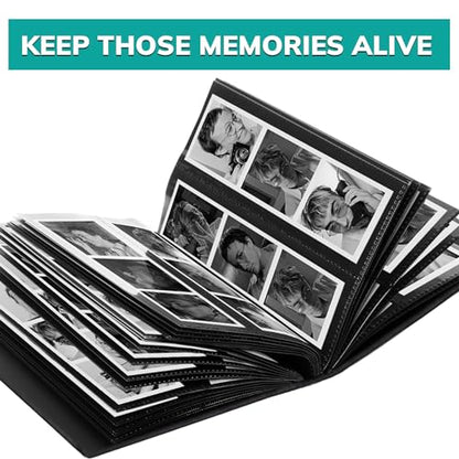 pbf Photo Booth Album | 2x6 Photo Album w/Picture Sleeves | 2x6 Strips Memory Book | Photo Strip Album | Wedding Photo Album for Photo Booth Pictures | 100 Pages, Holds 200 Photos (Black, 1-Pack) - color: Black