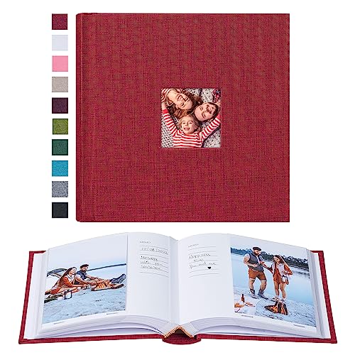 Mublalbum Small 4x6 Photo Album, 100 Pockets, Linen Cover,Red | Linen Cover with Memo Areas, Front Window, Pictures Book with Horizontal Pockets for Wedding, Family, Baby, Vacation - color: Red, size: 100 Vertical Pockets