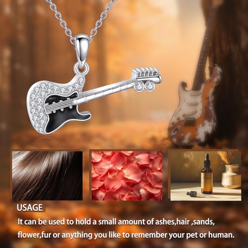 POPLYKE Sterling Silver Guitar/Violin Necklace for Women Music Instrument Pendant Jewelry Gift for Musicians and Music Lovers - color: Guitar Urn, style: Guitar Urn