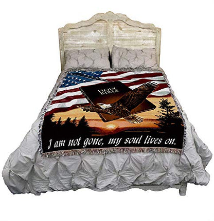 Pure Country Weavers I Am Not Gone My Soul Lives On Blanket Bible Eagle Flag - Sympathy Bereavement Gift Tapestry Throw Woven from Cotton - Made in the USA (72x54) - color: Soul Lives on Bible, size: 72" x 54"