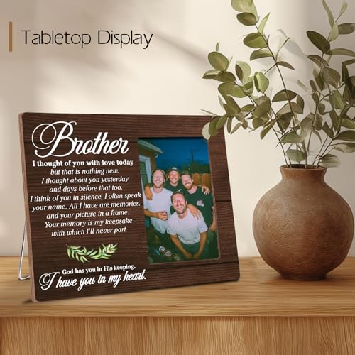 Brother Memorial Bereavement Wooden Picture Frame Gifts, Sympathy Gifts for Loss of Brother, Fits 4x6 Photo Frame - color: Brown-bro