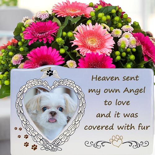 Pet Memorial Picture Frame with Heart Angel Wings – “Heaven Sent My Own Angel to Love and it Was Covered with Fur” – Sympathy Gift for Loss of Dog or Cat – Bereavement Photo Frame Holds 3” Photo