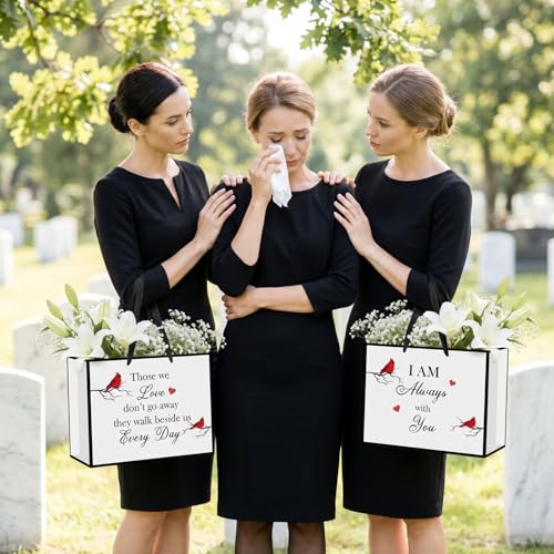 Cardinal Sympathy Gift Bag for Loss of Loved One Memorial Wrapping Paper Bag with Tissue Paper Sympathy Card Those We Love Don't Go Away Bag for Funeral Loss of Dog Pet Mom Dad Husband Bereavement - color: Cardinal