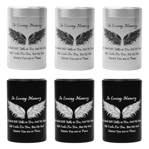 Aluminum Keepsake Urns Set of 6 - Mini Memorial Ashes Containers (3 inches) - size: Wing