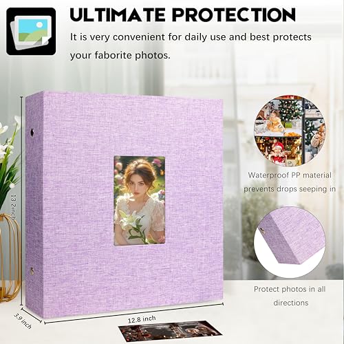Aevdor Large Capacity 4x6 Photo Album, 1000 Photos, Linen Cover, Purple | Black Inner Pages, 3 Horizontal and 2 Vertical Pockets per Side, Front Photo Window, Family, Wedding & Travel Memories - color: Linen Purple