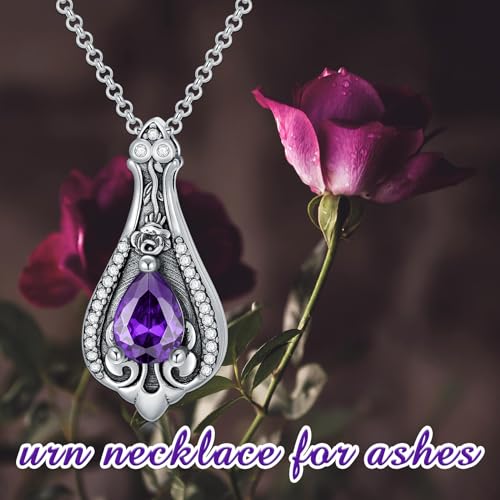 Rose & Daisy Urn Necklace - Sterling Silver Cremation Keepsake Memorial Jewelry - style: Rose Urn Teardrop