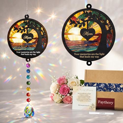 Memorial Gifts for Loss of Mom, Sympathy Gifts for Loss of Mother, Remembrance Suncatcher Gift Set with Crystal Prism, Card & Gift Box, Bereavement & Condolence Gifts - color: Mom Memorial Crystal Suncatcher 2
