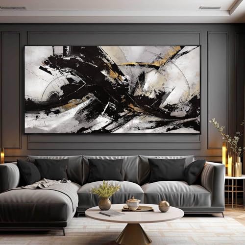 Kureful Abstract Black Wall Art, 29'x58', Canvas on Wood Frame, Graffiti Style, Lightweight, Easy to Hang, Perfect for Living Room, Bedroom, Office - color: Abstract Black, size: 58"L x 29"W