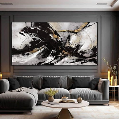 Kureful Abstract Black Wall Art, 29'x58', Canvas on Wood Frame, Graffiti Style, Lightweight, Easy to Hang, Perfect for Living Room, Bedroom, Office - color: Abstract Black, size: 58"L x 29"W