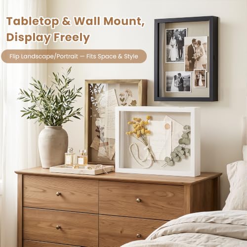 Love-KANKEI Deep Large Shadow Box 13x16.5,Solid Wood Frame,Memory Box,White - color: White, size: 13 x 16.5