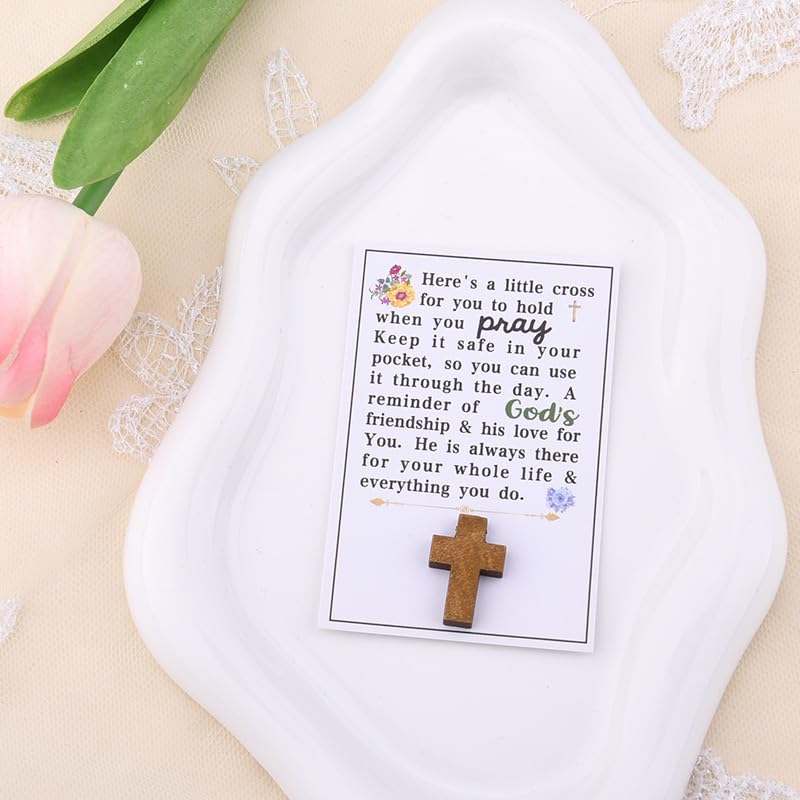 Small Cross Christmas Gifts for Women Christian Wooden Pocket Tokens Christening Communion Communion Confirmation Baptism Gifts for Girl Catholic Religious Xmas Holiday Birthday Gift for Church Friend - color: Religious Greeting Cards with Cross