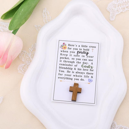 Small Cross Christmas Gifts for Women Christian Wooden Pocket Tokens Christening Communion Communion Confirmation Baptism Gifts for Girl Catholic Religious Xmas Holiday Birthday Gift for Church Friend - color: Religious Greeting Cards with Cross