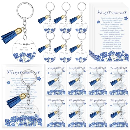 Landical Funeral Favors Forget Me Not Celebration of Life Favors Keychain with Tassel, Card, Gift Bag for Funeral Guest Gifts
