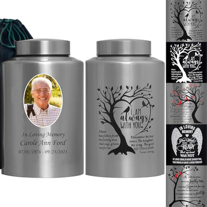Custom Urns for Human Ashes Cremation Funeral Burial Urn for Male Female | Stainless steel, Customizable Photo Urn, Large Up to 220lbs, Decorative Urns with Picture, Urnas Para Cenizas Humanas Adultos - size: Custom Portrait Urn