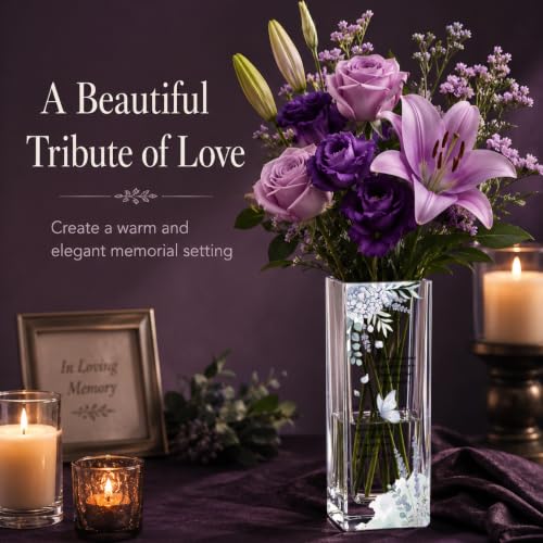 Sympathy Memorial Flowers Vase, Butterfly Condolence Gifts for Loss of Loved One, Bereavement Gift, Remembrance Decor for Loss of Mom Dad Husband Sister Friend, Grief Candle Holder Vase