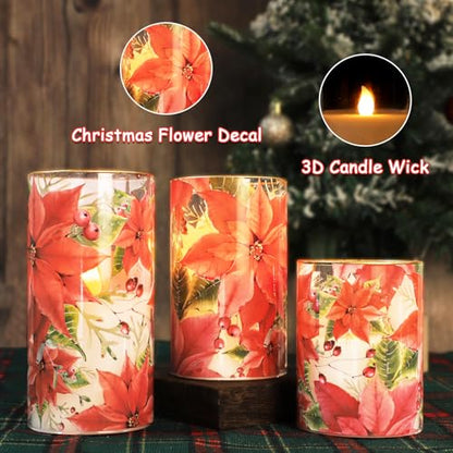 Crystal Club Red Poinsettia Christmas Flameless Candles with Remote - style: Poinsettia