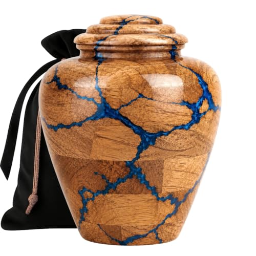 Handcrafted Wooden Cremation Urn (Large (200 lbs) Beutiful and Decorative urn for Adult Human Ashes Fractal Resin Inlay. - size: Large ( 200 lbs)