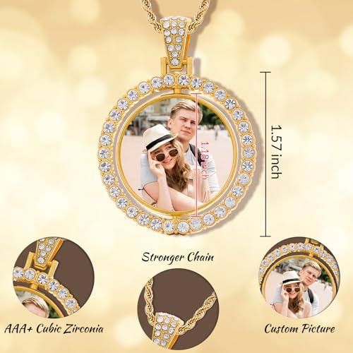 Custom Circle Chain with Picture Custom Circle Pendant Necklace - color: Round-Basic-Gold-007