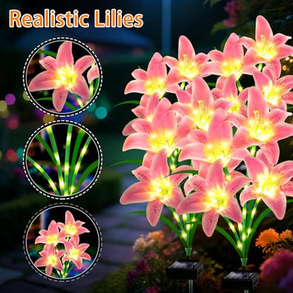 Solar Lights Outdoor, Gift For Women Mom Grandma Wife Daughter Friends, 4 Pack 16 Solar Pink Lily Flower Lights, Solar Flower Lights Waterproof, Outside Decor Stake Light for Landscape Yard Patio Lawn - style: Solar Pink Lily
