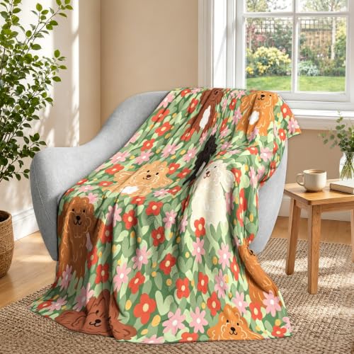 Cute Dog Fleece Throw Blanket, flowers Flannel Blankets for Couch 50"×60" - color: Cute Dog