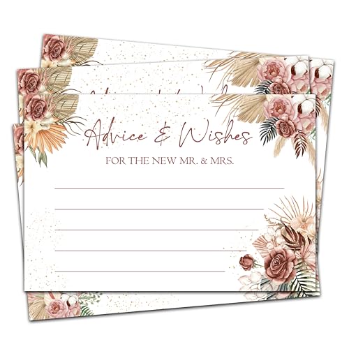Advice And Wishes Cards (25pcs), Boho Theme Advice Cards For Mr And Mrs, Bride And Groom, Bridal Shower, Wedding Shower, Engagement, Wedding, Bachelorette Party Games Decor -A01 - style: Boho