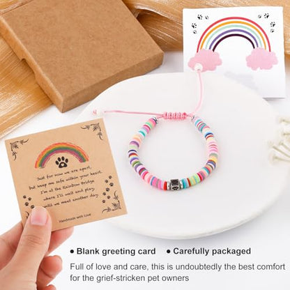 Pet Memorial Bracelet, Dog Loss Sympathy Gift Rainbow Colorful Polymer Clay Drawstring Bracelet Gift for Women Men Who Loss of Pets Cat Furry Friend