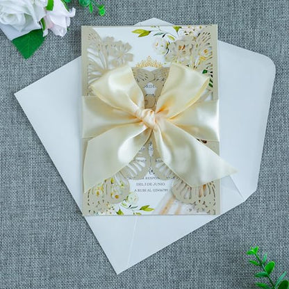 20 PCS Butterfly Quinceanera Invitation, Laser Cut Invitation Cards | 5.12x7.2" Champage Butterfly Quinceanera Invitation with Envelopes for XV Anos Bridal Shower Baby Shower Invite - color: Shinny Champagne