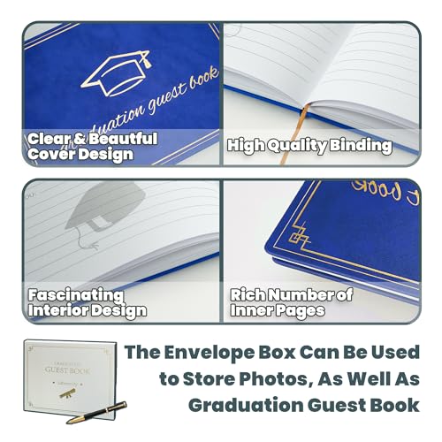 Graduation Guest Book 2026 - Memory Scrapbook for College Gifts Graduation, Guest Book for Graduation Party Sign-In with Custom Message 120 Pages, 7x9 Inch Elegant Graduation Yearbook (Blue) - color: blue