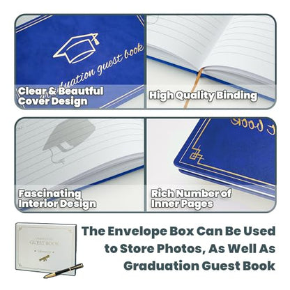 Graduation Guest Book 2026 - Memory Scrapbook for College Gifts Graduation, Guest Book for Graduation Party Sign-In with Custom Message 120 Pages, 7x9 Inch Elegant Graduation Yearbook (Blue) - color: blue