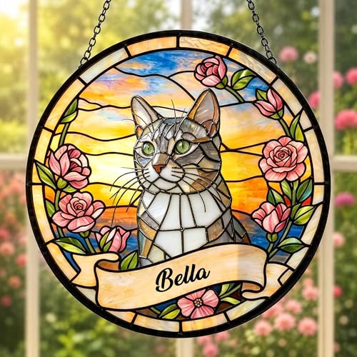 Custom Pet Portrait Suncatcher from Photo, Personalized Dog Cat Stained Glass Window Hanging Ornament, Rainbow Maker Garden Decor, Pet Loss Memorial Gift, Sympathy Remembrance Keepsake (Style 4) - color: Style 4