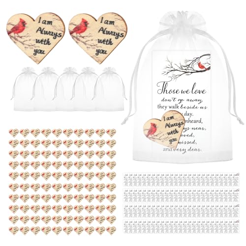 100 Sets Funeral Favors for Guests Memorial Thank You Gifts Celebration of Life Decorations Cardinal Gifts with Heart Pocket Hug Token Funeral Prayer Card and Organza Bag