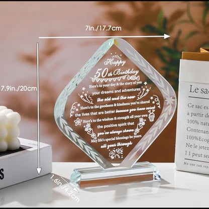 YWHL 50th Birthday Gifts for Women Men Unique Crystal Keepsakes Gifts for 50 Years Old Idea for Mom Dad Happy 50th Birthday Decorations - style: 50th Birthday Gifts