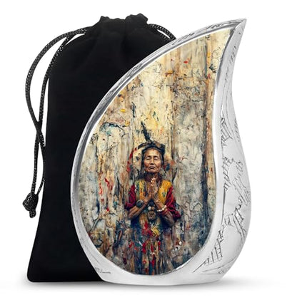 Native American Urns for Human Ashes Adult Male & Female, Large Funeral Cremation Urn for Human Ashes Adult Women, Memorial Ashes 10 Inch - size: Large