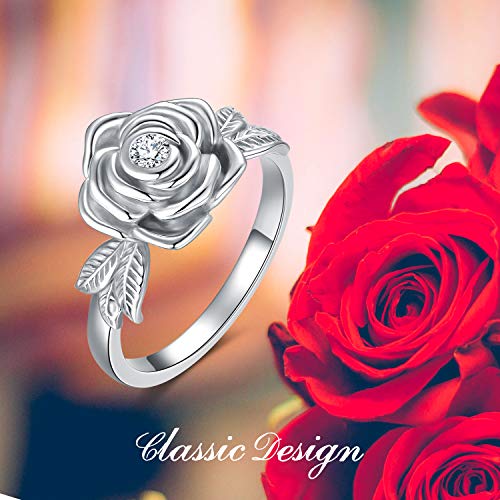 925 Sterling Silver Rose Flower Cremation Urn Ring Holds Loved Ones Ashes Cremation Keepsake Ring Jewelry Embellished with Crystals from Austria - color: Silver