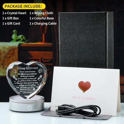 3D Crystal Heart Keepsake Retirement Gifts with LED Light Base - color: Retirement