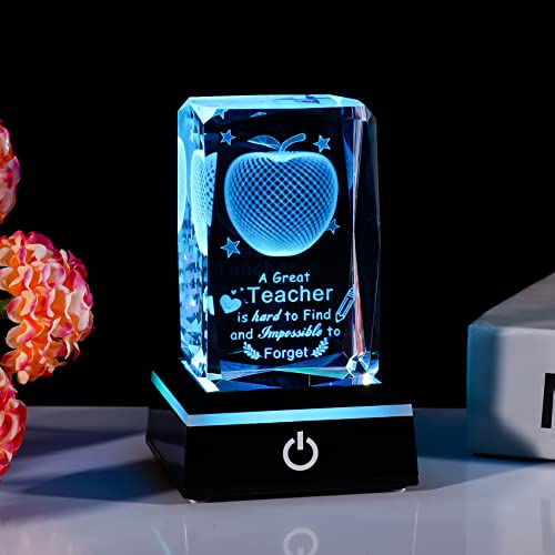 Movdyka Teacher Appreciation Gifts for Women Men, 3D Crystal Engrave Apple with Base, Best Unique Christmas Retirement Thank You End of The Year Gifts for Teacher from Students - style: Teacher gifts-Great Teacher