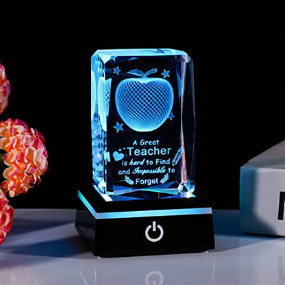 Movdyka Teacher Appreciation Gifts for Women Men, 3D Crystal Engrave Apple with Base, Best Unique Christmas Retirement Thank You End of The Year Gifts for Teacher from Students - style: Teacher gifts-Great Teacher