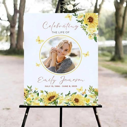 Wildflower Funeral Welcome Sign, Celebration of Life Welcome Sign, in Loving Memory Sign, Celebration of Life Funeral Sign, Celebration of Life Sign, Memorial Sign with Photo #Yu12 - color: Version #12